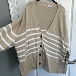 GAP Tan and White Striped Cardigan